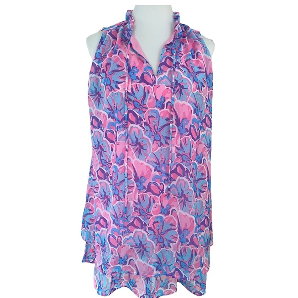 Simply Southern sleeveless dress, floral tropical, pink and blue, Like New.